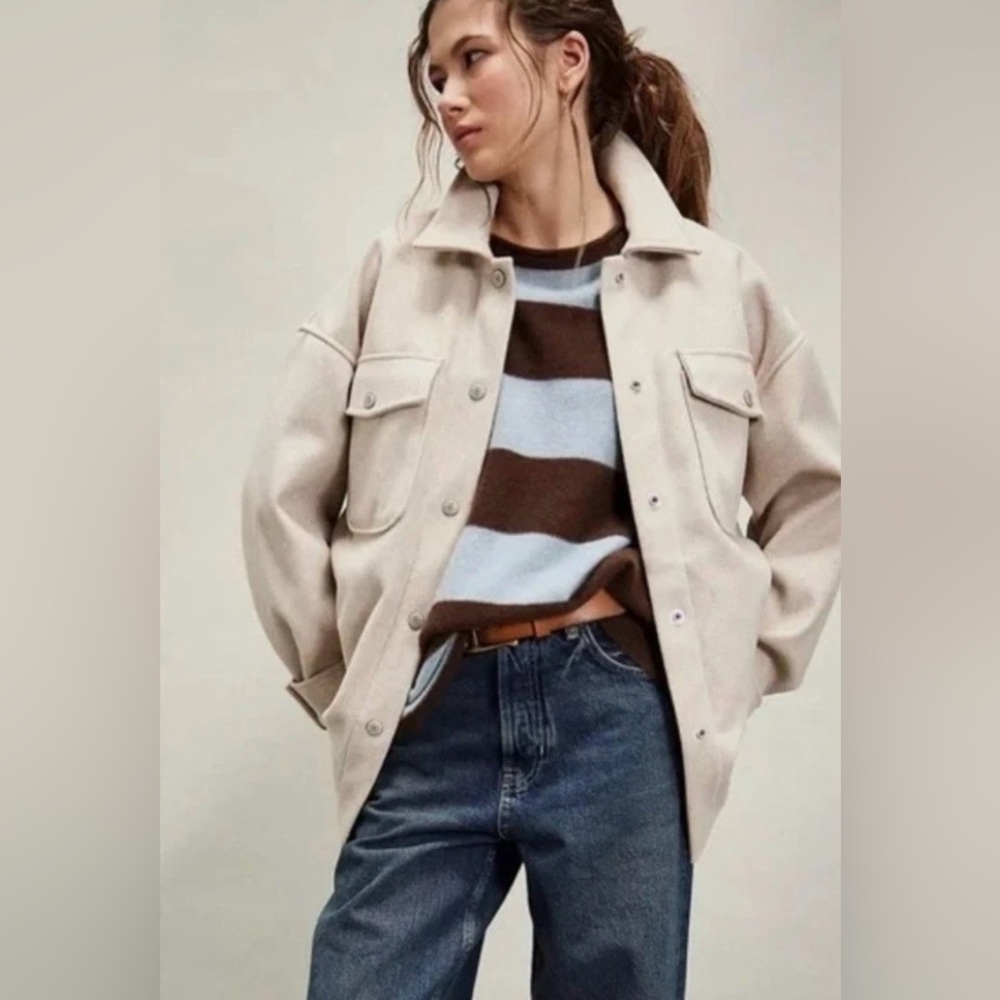 Free People | We The Free Lola Shirt Jacket Beige Melange NWOT